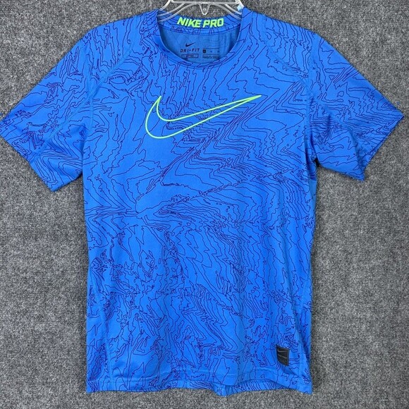 Nike Pro Dri Fit Women XL Fitted Short Sleeve Blue With Front Swoosh - Picture 1 of 9